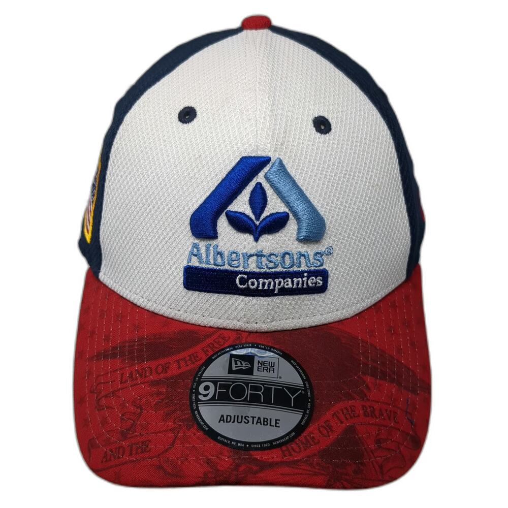 New Era Baseball Cap White Blue Red One Size Albertsons NASCAR 44 Flag Hat